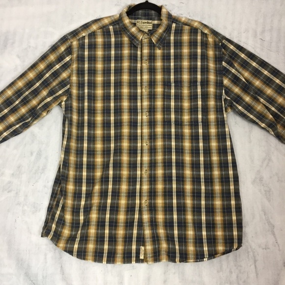 US Expedition Plaid Shirt Mens XL Long Sleeve Button Up Cotton Blue and Mustard - Picture 2 of 12